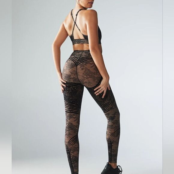 Savage X Fenty By Rihanna Special FX Lace Leggings Small S Black Tan Sexy New - Picture 1 of 15
